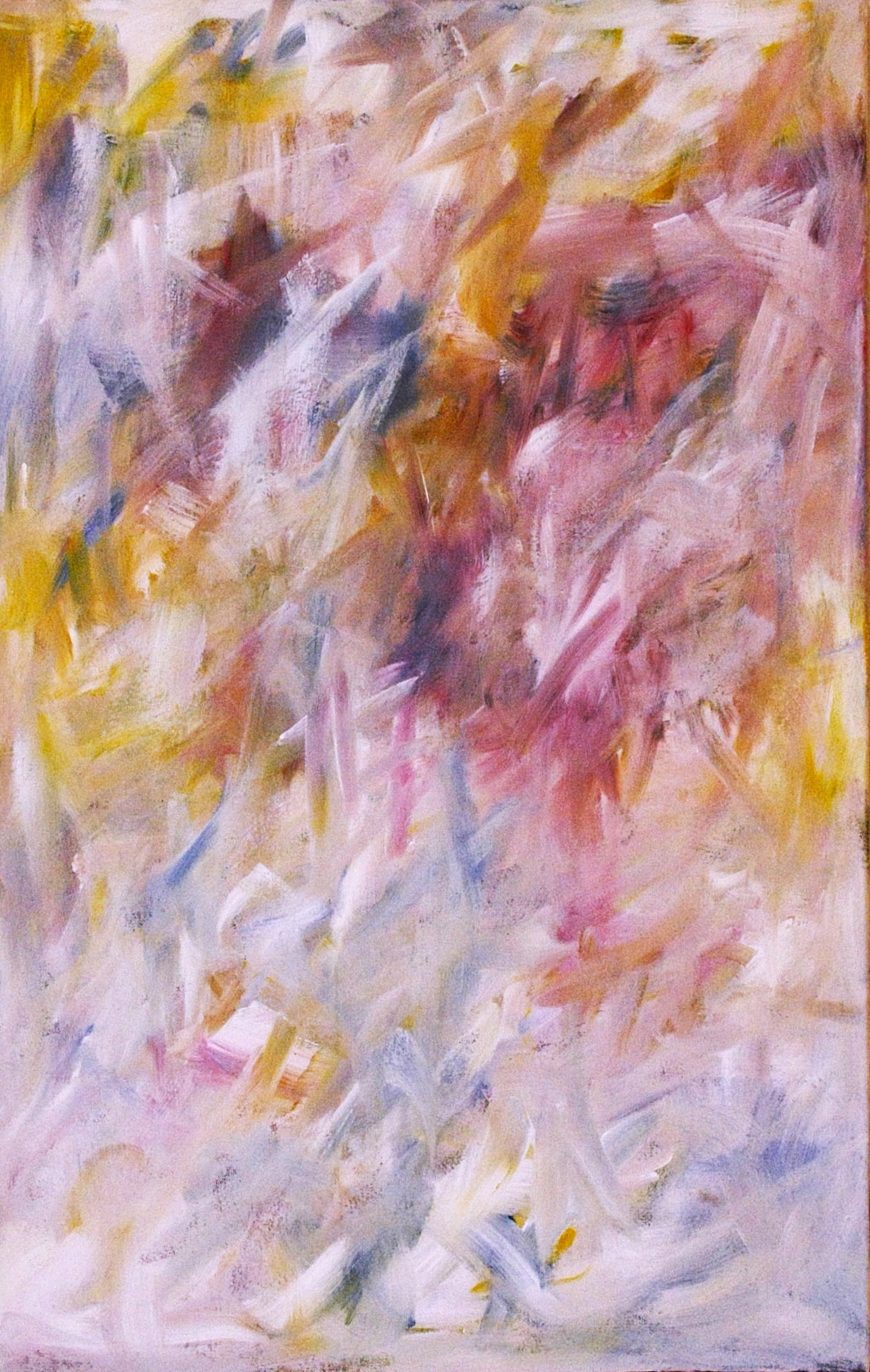 Abstrakte Acrylmalerei in Rosa-, Gelb- und Weißtönen
